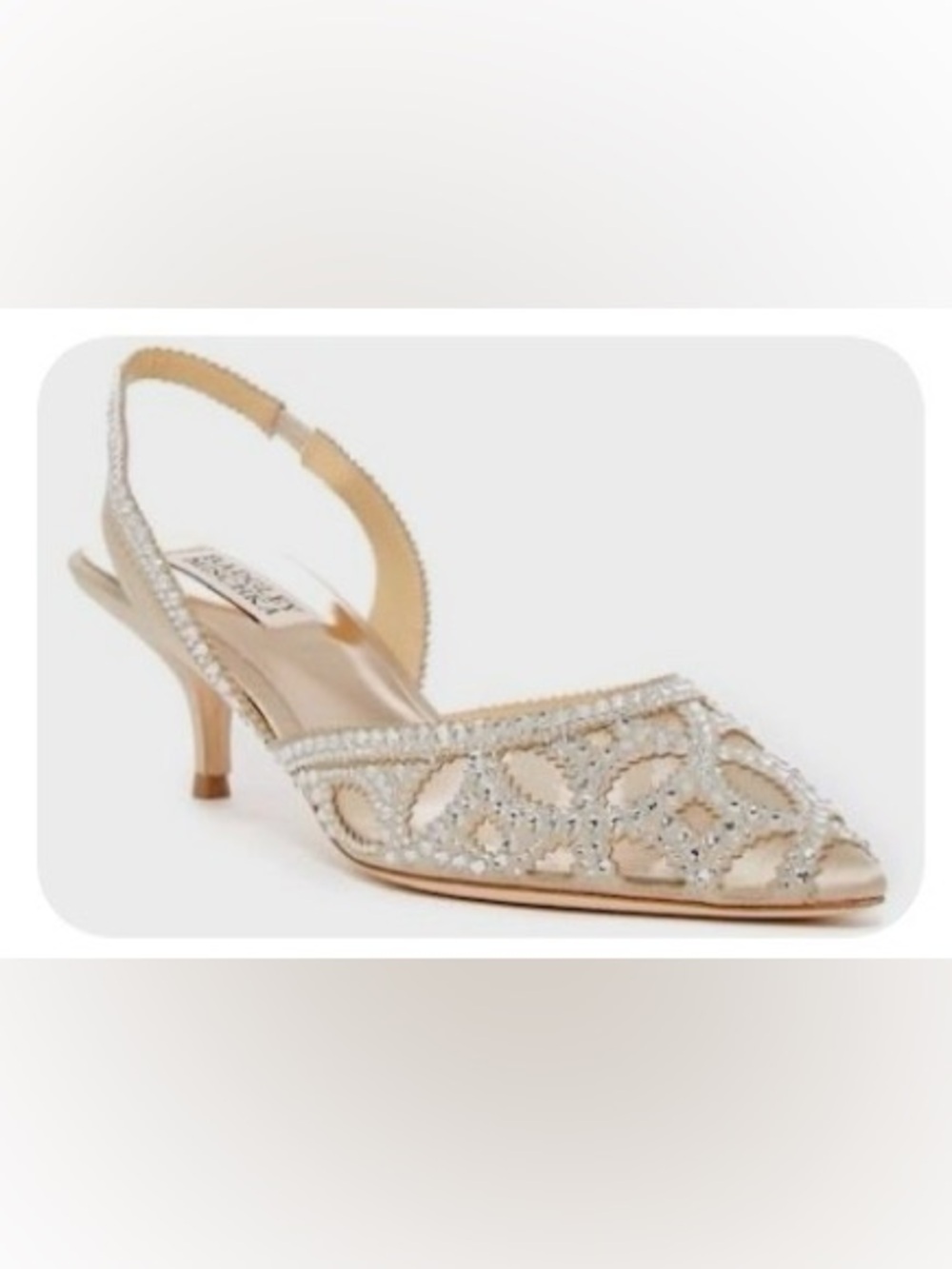Badgley Mischka Champagne Crystal-Embellished Pointed Slingback Heels